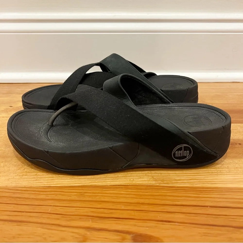 FitFlop Sandals Womens 9 Black Nylon Suede Sling Thong Toe Post Flip Flops - Picture 6 of 14